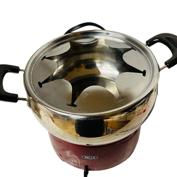 Bella 3 Qt Electric Fondue Pot Set Adjustable Thermostat Stainless Steel Red & B - Picture 1 of 13